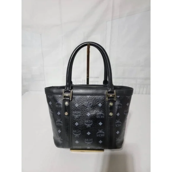 Authentic MCM Small Visetos Coated Canvas and Leather Pocket Tote Black - Picture 13 of 13
